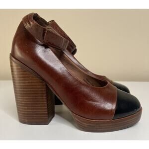 Jeffrey Campbell Rothes Platform Pump Brown Leather Ankle Strap Women's 8.5M